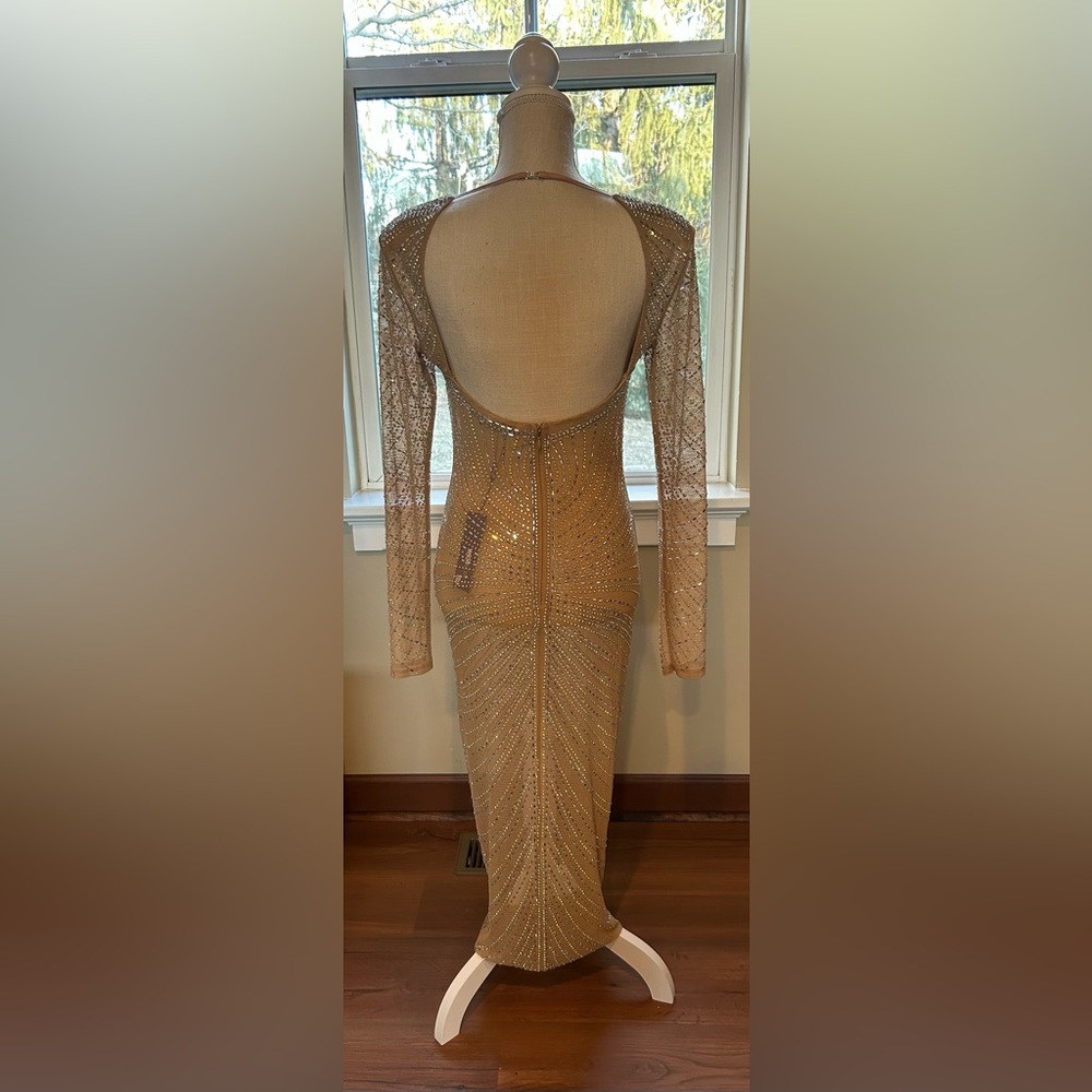 Fashion Nova Luxe Caught Your Attention Embellished Maxi Dress-Nude-Size M NWT🤎🔥 - Picture 6 of 10